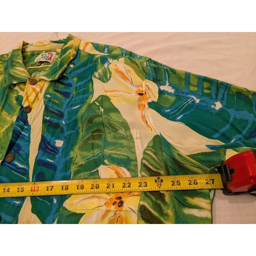 Vtg. Jams World Shirt Mens 2XL Green Tropical Floral Hawaiian Aloha Rayon‎ USA - Picture 14 of 15